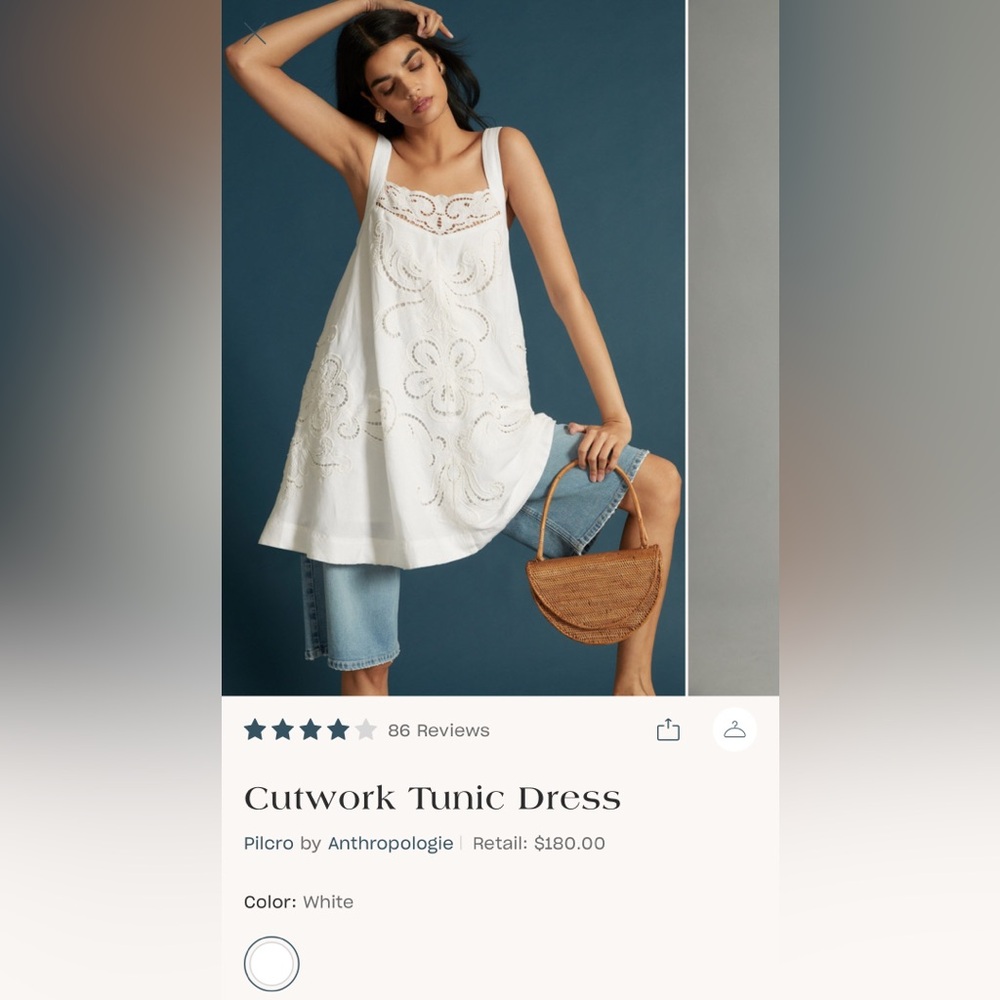 Pilcro Cutwork Tunic Dress | White | Size Large | Anthropologie
